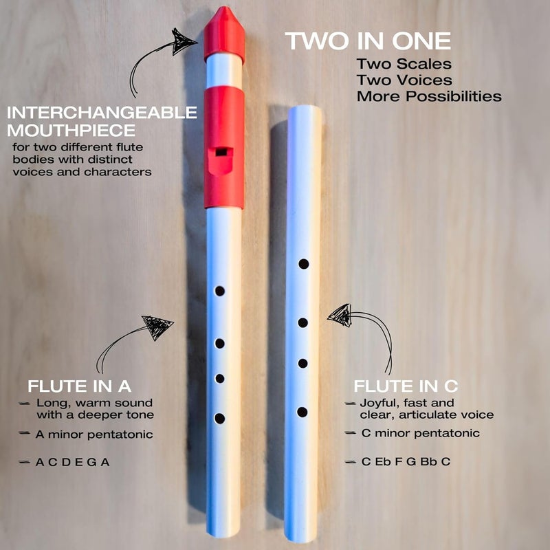 ICO Native American Flute by Instruments by Bras with Interchangeable Mouthpiece and Two Bodies in C and A for All Skill Levels, Flute Instrument Handcrafted in France - Image 3